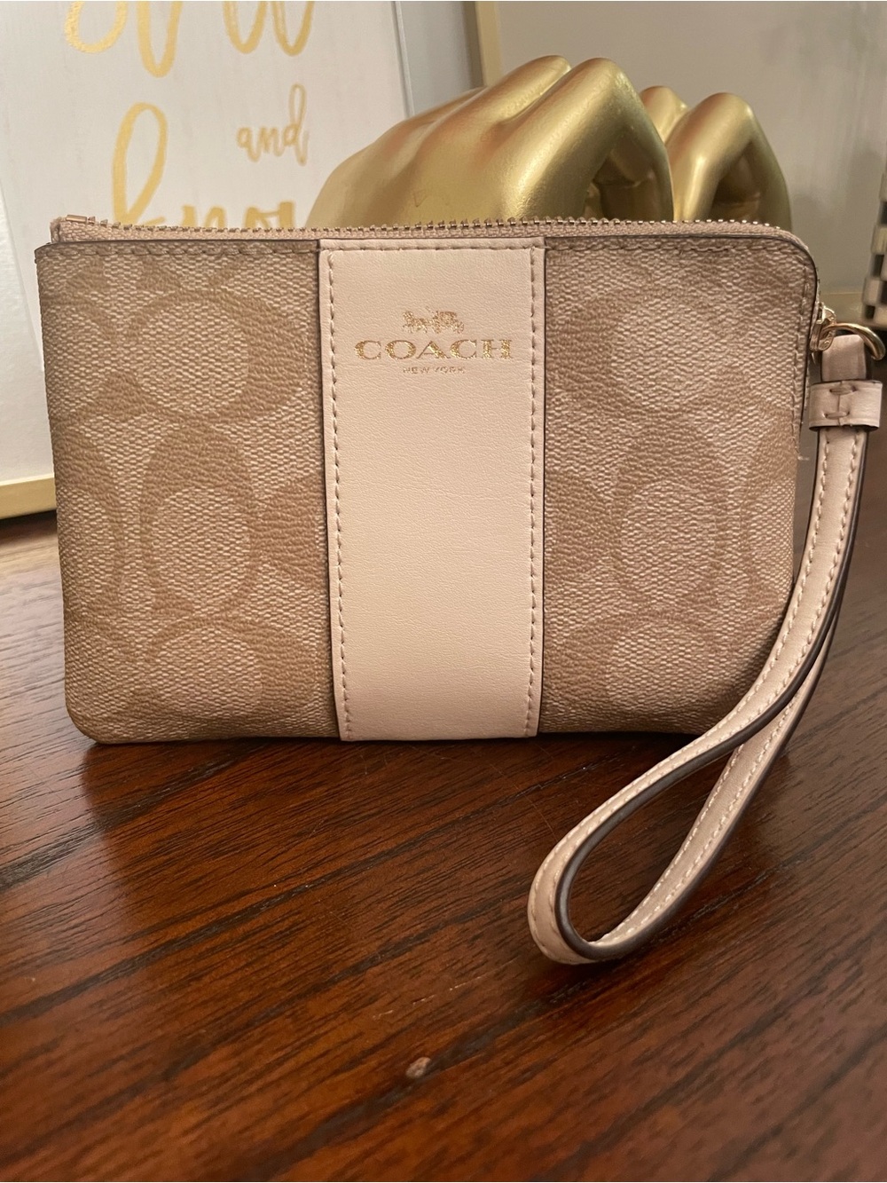 Coach Beige & Light Pink Signature Wristlet